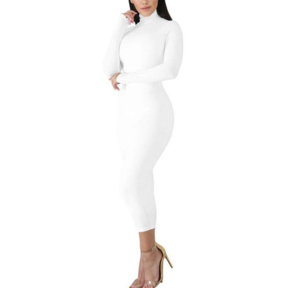 Women's Basic Long Sleeve Pencil Dress White - Picture 2 of 5